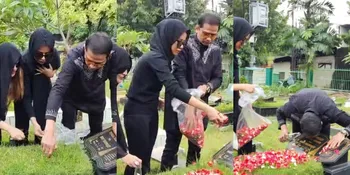 Ziarah di Hari Kelima Lebaran, 10 Potret Doddy Sudrajat Cabuti Rumput - Cium Batu Nisan Makam Vanessa Angel