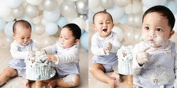 10 FOTO Ultah Pertama Sudais dan Suhail Si Kembar Anak Tistha Nurma dan Afif Kalla, Cemong Belepotan Nggemesin!