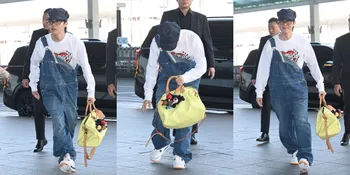 8 Potret J-Hope BTS Berangkat ke Filipina, Tampil Playful Pakai Overall Denim - Tenteng Tas Besar Penuh Gantungan Lucu