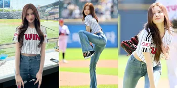 8 Potret Sana TWICE Lakukan First Pitch di Pertandingan Baseball, Visual dan Lemparannya Bikin Terpana
