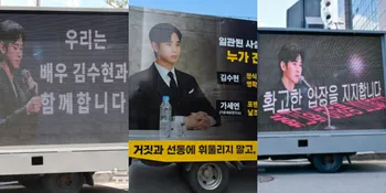 9 Potret Fans Kirim Truk Dukungan untuk Kim Soo Hyun Dekat Lokasi Konferensi Pers Keluarga Kim Sae Ron