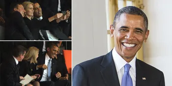 Foto Barack Obama Ketahuan Narsis di Pemakaman Nelson Mandela