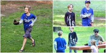 FOTO: Main Baseball Bareng Paman, Anak Jolie-Pitt Gembira