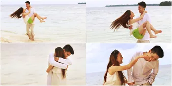 FOTO: Syuting Klip, Esal Revano Gendong Rere Regina di Pantai