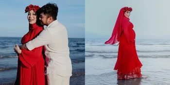 Hamil Anak Pertama, Potret Uyaina Arshad Jalani Maternity Shot Bareng Suami - Menawan Kenakan Dress Merah
