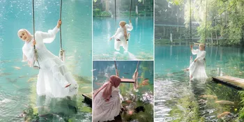 Jalani Pemotretan di Telaga Biru, Ririe Fairus Secantik Peri di Negeri Dongeng