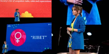 Potret Cinta Laura Jadi Pembicara di Acara Hari Menjadi Manusia 2025