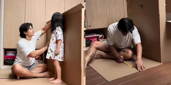 Potret Dion Wiyoko Bikin 'Warung' Buat Anak dari Kardus, Netizen: Dek, Bapakmu Dion Wiyoko!