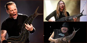 Potret Ekspresi Konyol Para Gitaris Ketika Gendong Siput Raksasa