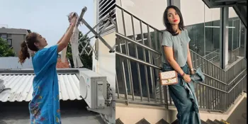 Potret Ussy Sulistiawaty Tampil Santai dengan Daster Saat Lakukan Aktivitas Rumah Tangga