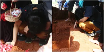 Tak Kuasa Tahan Kesedihan, 8 Momen Putra Eeng Saptahadi Menangis di Makam Ayah