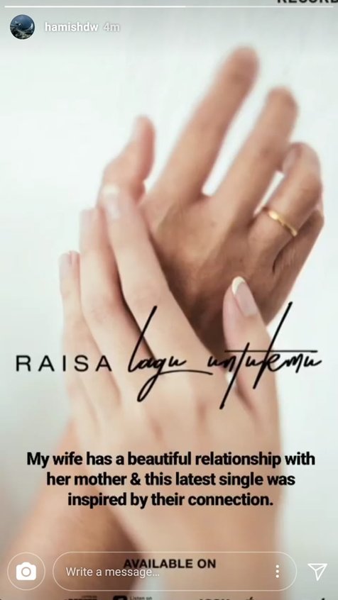 Dukungan Hamish untuk lagu baru Raisa. © Instagram.com/hamishdw