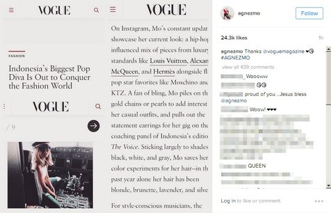 Agnez sampaikan rasa terima kasihnya untuk Vogue © instagram.com/agnezmo