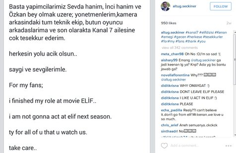 Altug tidak akan jadi Keenan lagi di 'Elif' season baru. @instagram/altug.seckiner