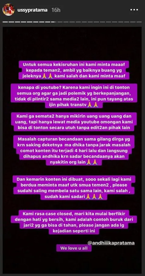 Ussy Sulistiawaty Buka Suara