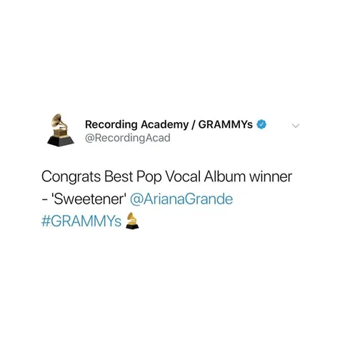 Ariana Grande Menang Best Pop Vocal Album Grammy Awards 2019