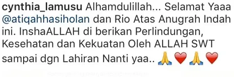 Cynthia Lamusu ikut berbahagia dengan kehamilan Atiqah Šinstagram/atiqahhasiholan