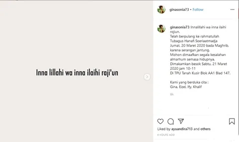 Gina Sonia Unggah di Instagramnya