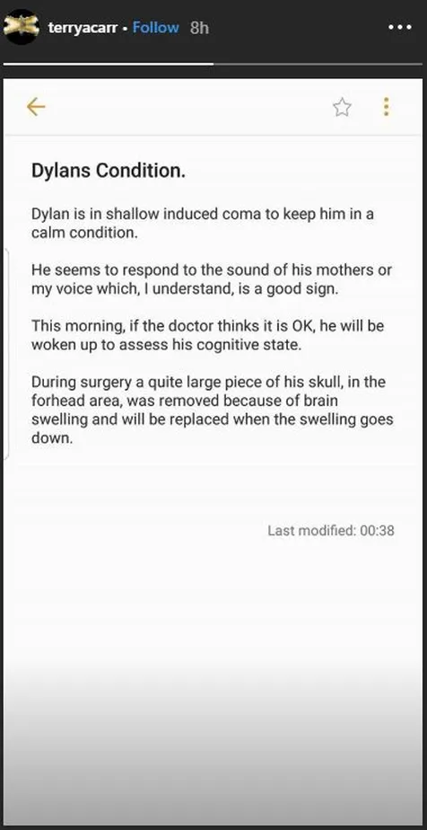 Dylan Carr Koma Namun Dapat Merespon