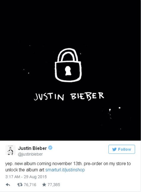 Artwork album baru Justin Bieber © Twitter.com/justinbieber