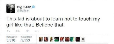 Tweet Big Sean pada Justin Bieber yang kemudian dihapus olehnya sendiri ©rap-up.com/twitter.com