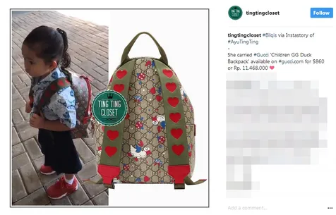 Tas sekolah Bilqis yang harganya belasan juta Šinstagram/tingtingcloset