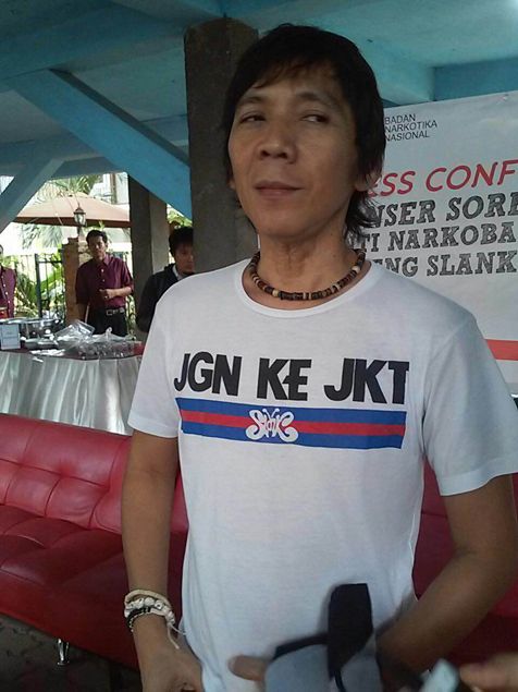 Bimbim dengan kaos JGN KE JKT KapanLagi.com®/Fikri Alfi Rosyadi