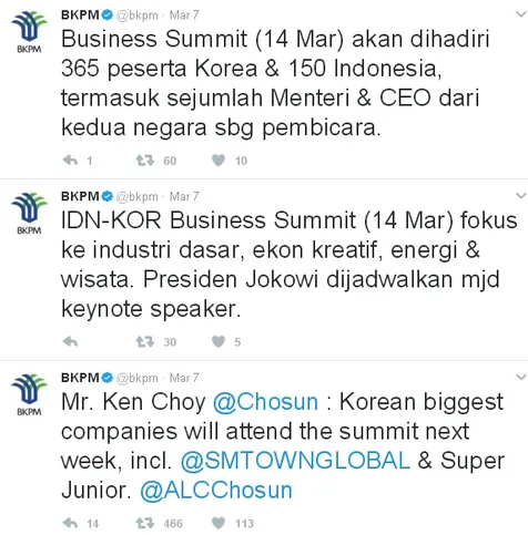 Suju hadiri acara yang diselenggarakan oleh BKPM © twitter.com/bkpm