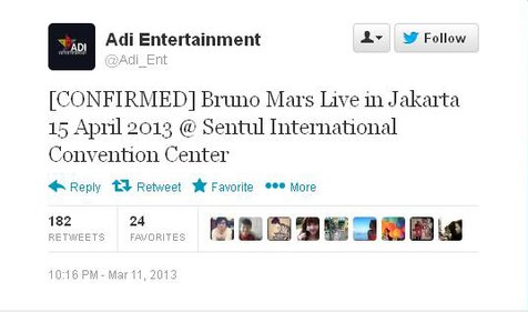 Kepastian kedatangan Bruno Mars