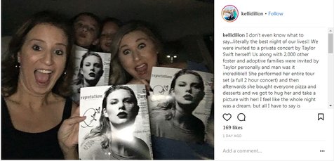 Taylor juga mentraktir mereka pizza dan dessert seusai konser. © Instagram.com/KelliDillon