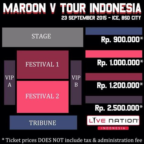 Harga tiket konser Maroon 5 @foto: Twitter/LiveinIndonesia