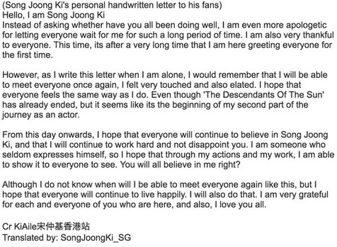 Tulis Dan Baca Surat Untuk Fans Song Joong Ki Katakan Cinta