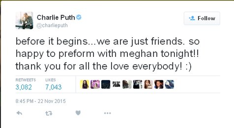 Klarifikasi Charlie Puth setelah cium Meghan Trainor di panggung © Twitter.com/charlieputh