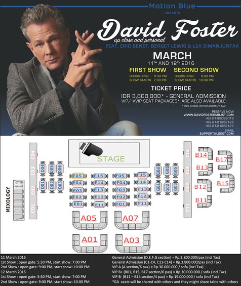 Seat plan dan harga tiket konser David Foster © ImageDynamics