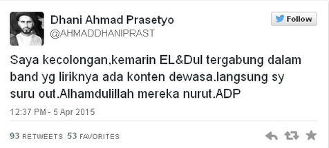 Dhani larang El dan Dul bergabung di NONSTOP / © Twitter