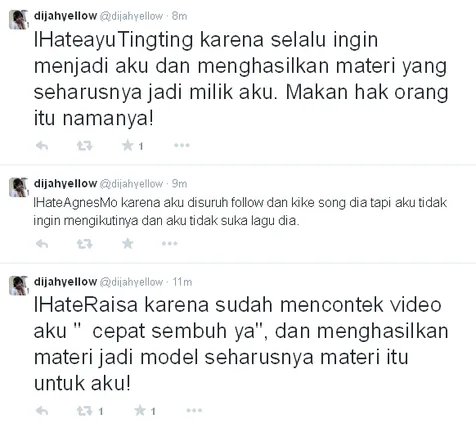 Dijah dihujat publik karena kicauannya © Twitter/djiahyellow