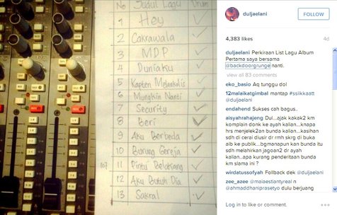 List Lagu Album Perdana Dul © Instagram duljaelani