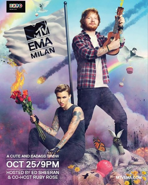 Ed Sheeran dan Ruby Rose akan tampil berdua sebagai host MTV EMA 2015 © Instagram.com/Rubyrose