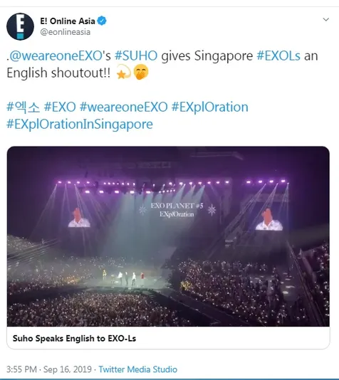 Suho Sapa Fans dalam Bahasa Inggris