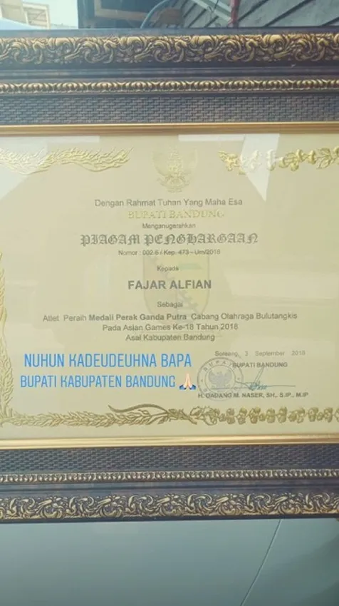 Hadiah Dari Kemenpora dan Pemerintah Bandung
