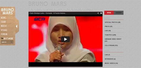 Video Fatin di situs resmi Bruno Mars