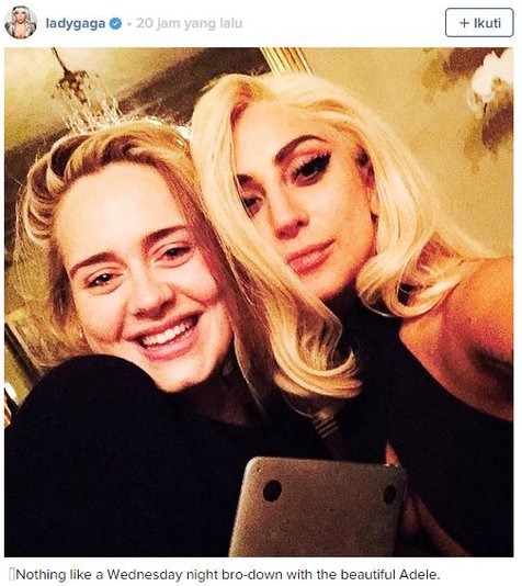 foto Lady Gaga bersama Adele @instagram.com/ladygaga