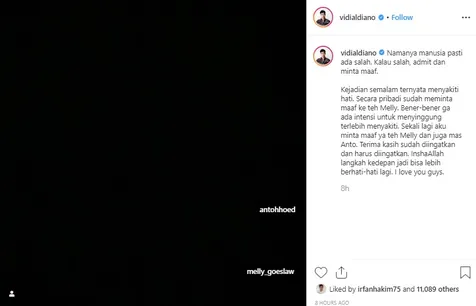 Minta Maaf Langsung ke Melly