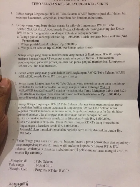 Warga Pendatang Bayar Rp 1,5 Juta