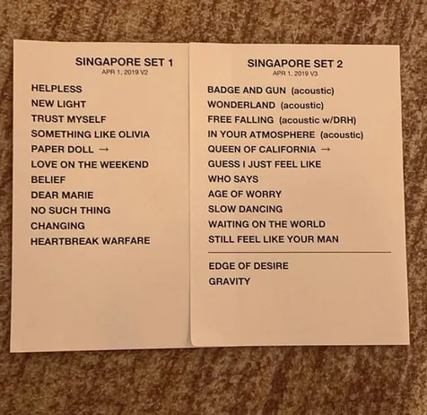 Setlist di Postingan John Mayer