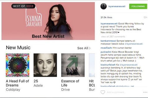 Isyana Sarasvati terpilih jadi Best New Artist 2015 © Twitter.com/isyanasarasvati