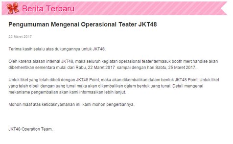 Teater JKT48 ditutup sementara untuk umum © JKT48.com