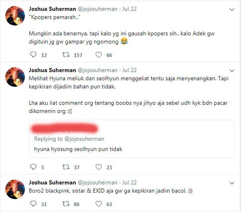 Tanggapan Joshua Suherman soal kontroversi Young Lex. © Twitter.com/jojosuherman