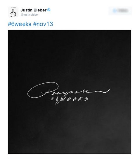 Tajuk album baru Justin Bieber 'PURPOSE' © Twitter.com/JustinBieber