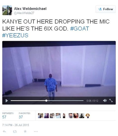 Tanpa berkata apa-apa, Kanye West melempar mic dan langsung pergi dari panggung ©Twitter.com/AlexWelde27